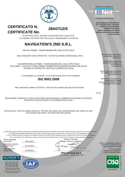 Certificato 2nd ISO RINA 9001 2008